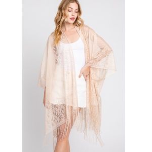 "The Padma" Cream Floral Lace Kimono with Tassels